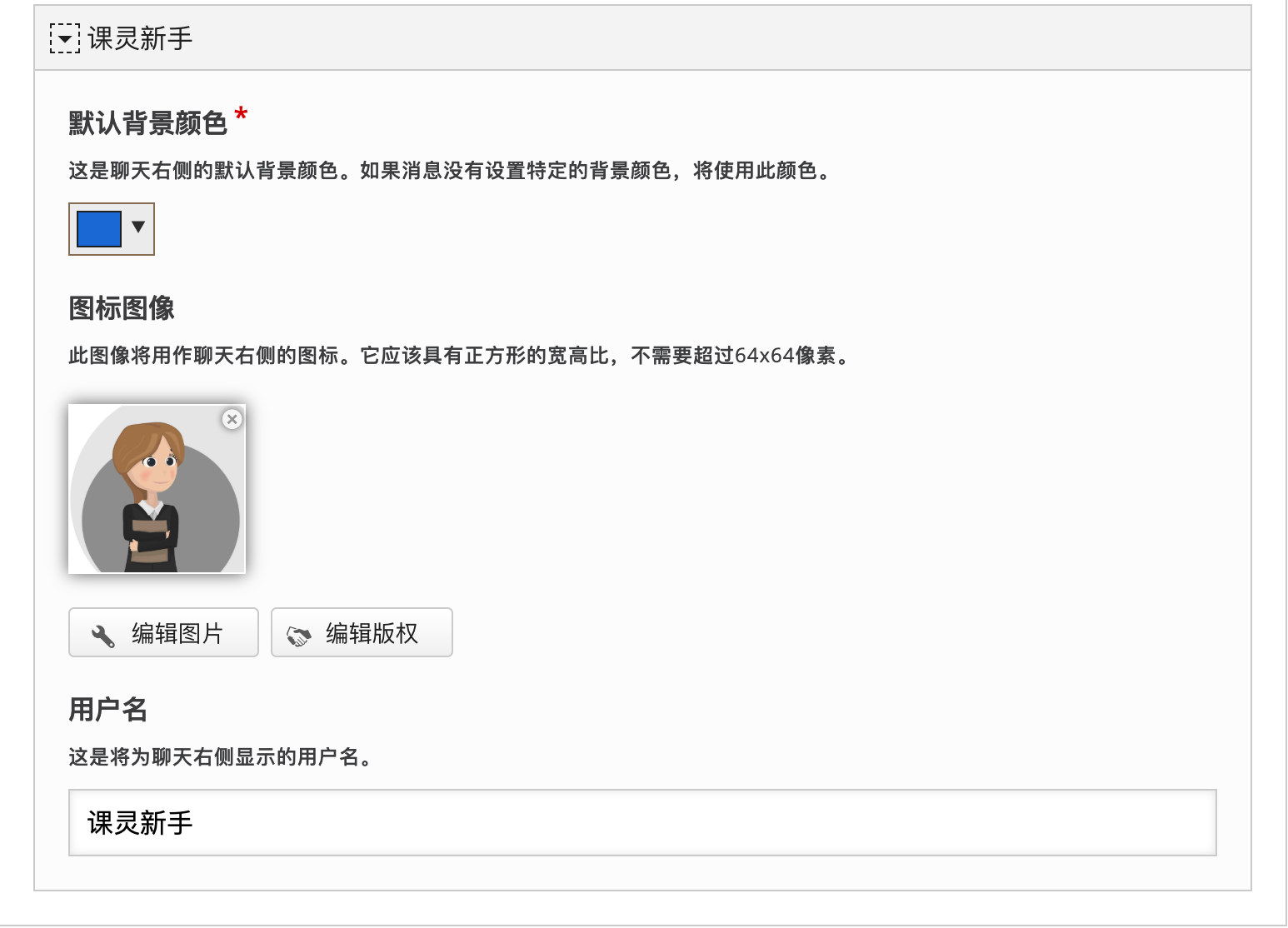 视觉设置示例：角色的颜色、图标与用户名