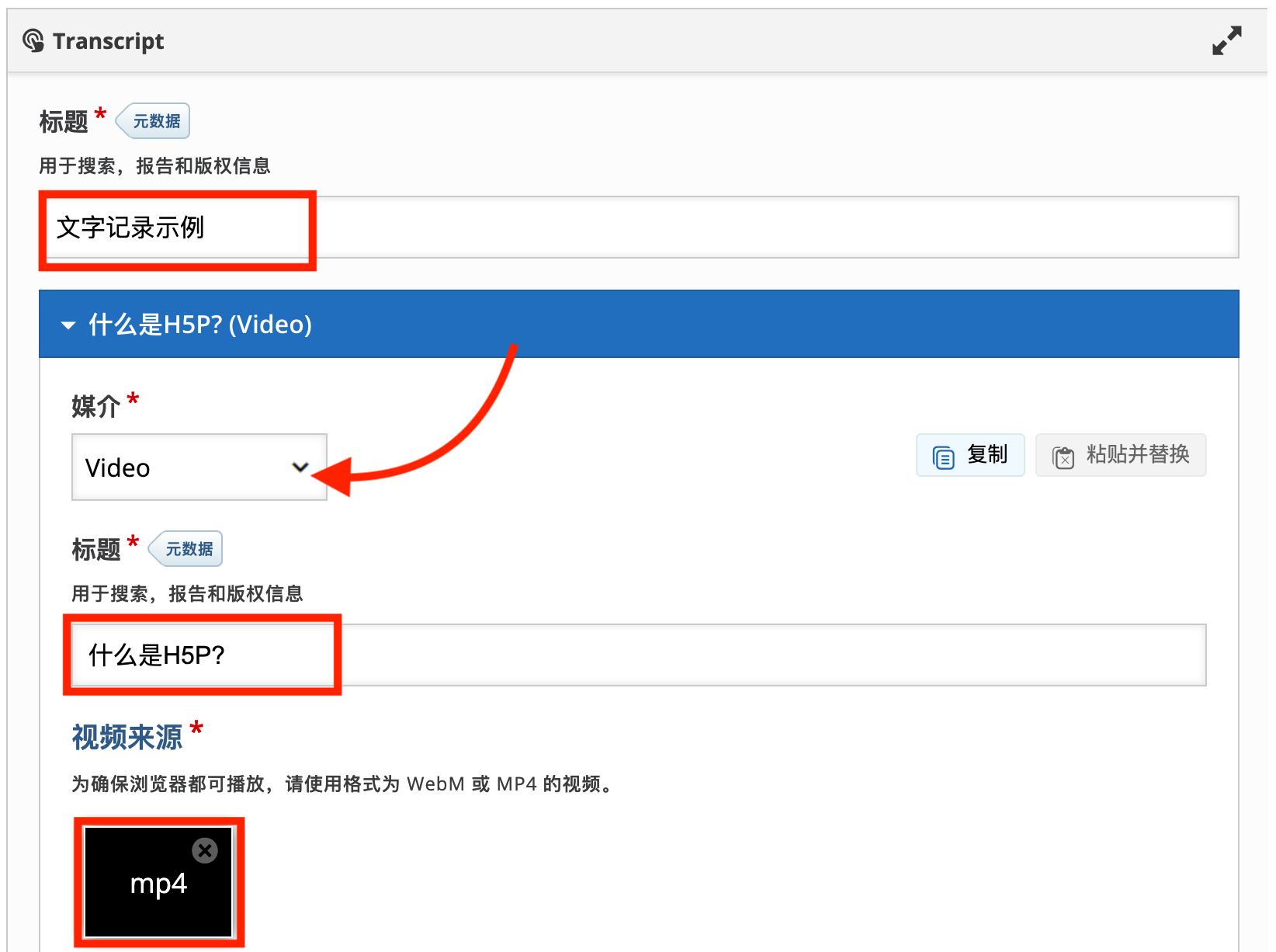 设置标题和视频源